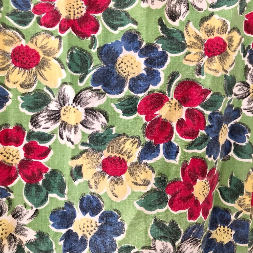 Vintage Floral Smock pockets Apron bow flowers green blue red yellow - Picture 8 of 10